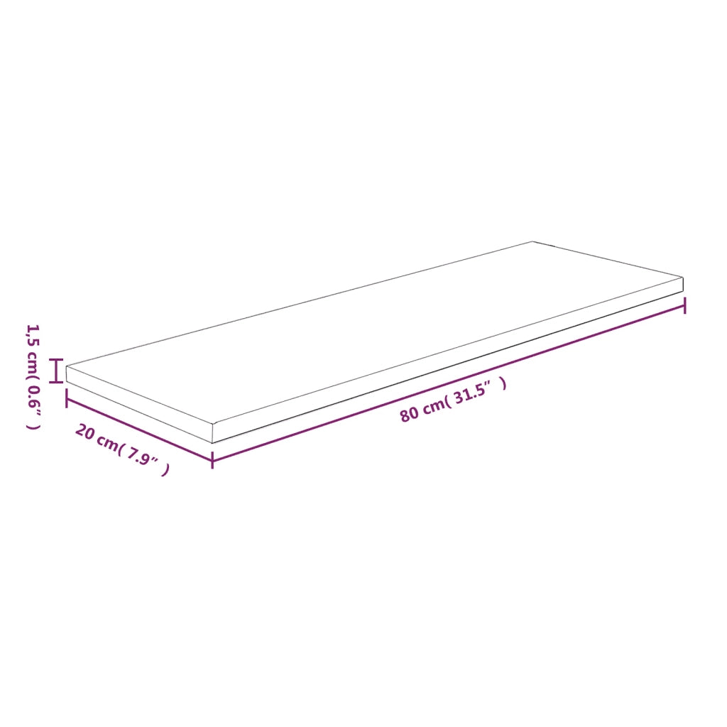 Ripiano 80x20x1,5 cm Legno Massello di Rovere Non Trattato