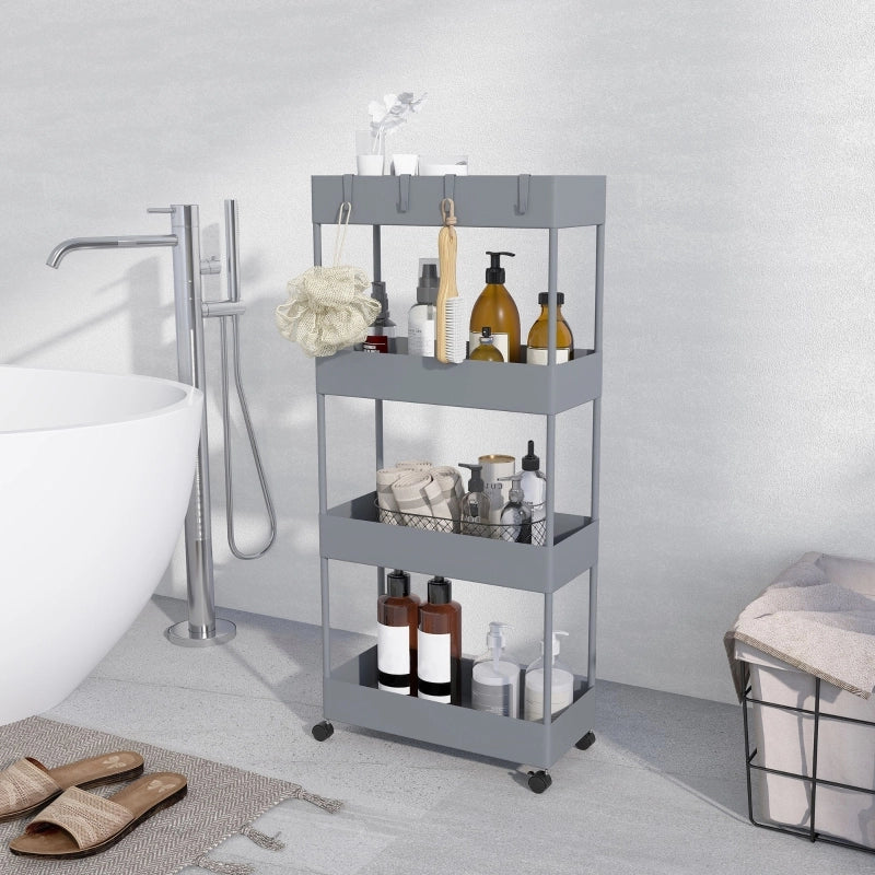 CARRELLO a 4 ripiani 40 x 19 x 90 cm Grigio con ruote e freni