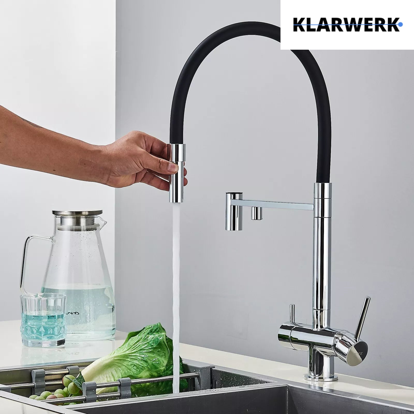 Lana | Rubinetto estensibile a 3 vie cromato lucido da cucina ad osmosi| per acqua potabile in acciaio inossidabile,  Filtra 3 connessioni