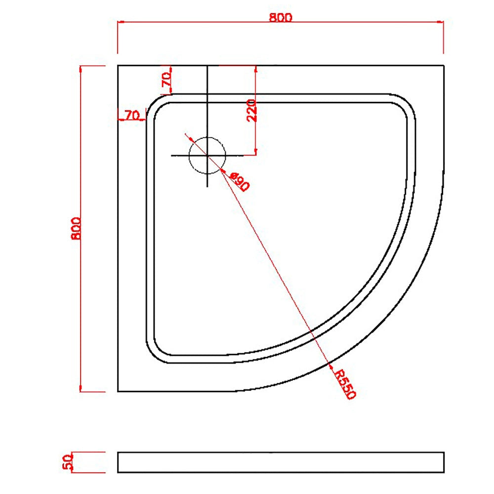 Piatto Doccia Semicircolare H5cm in ABS Rinforzato Bianco 80x80 cm