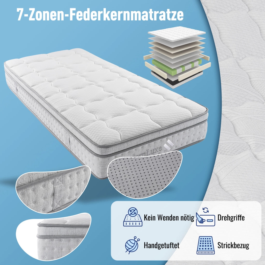 Materasso in schiuma fredda 90 × 200 cm, 7 zone, H3, traspirante, per un posto, bianco