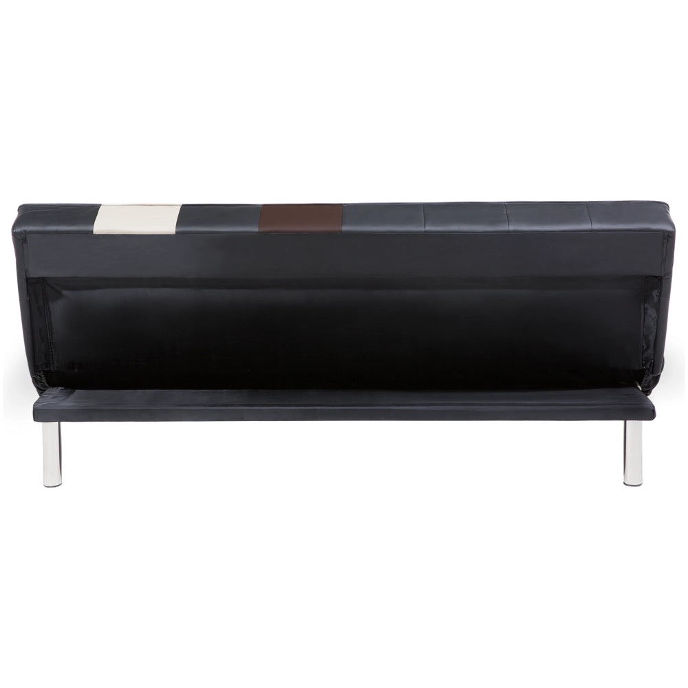 Divano letto nero e marrone a 3 posti con rivestimento patchwork in ecopelle Click Clack