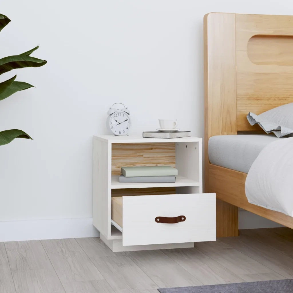 Comodino Bianco 40x34x45 cm in Legno Massello di Pino 818297