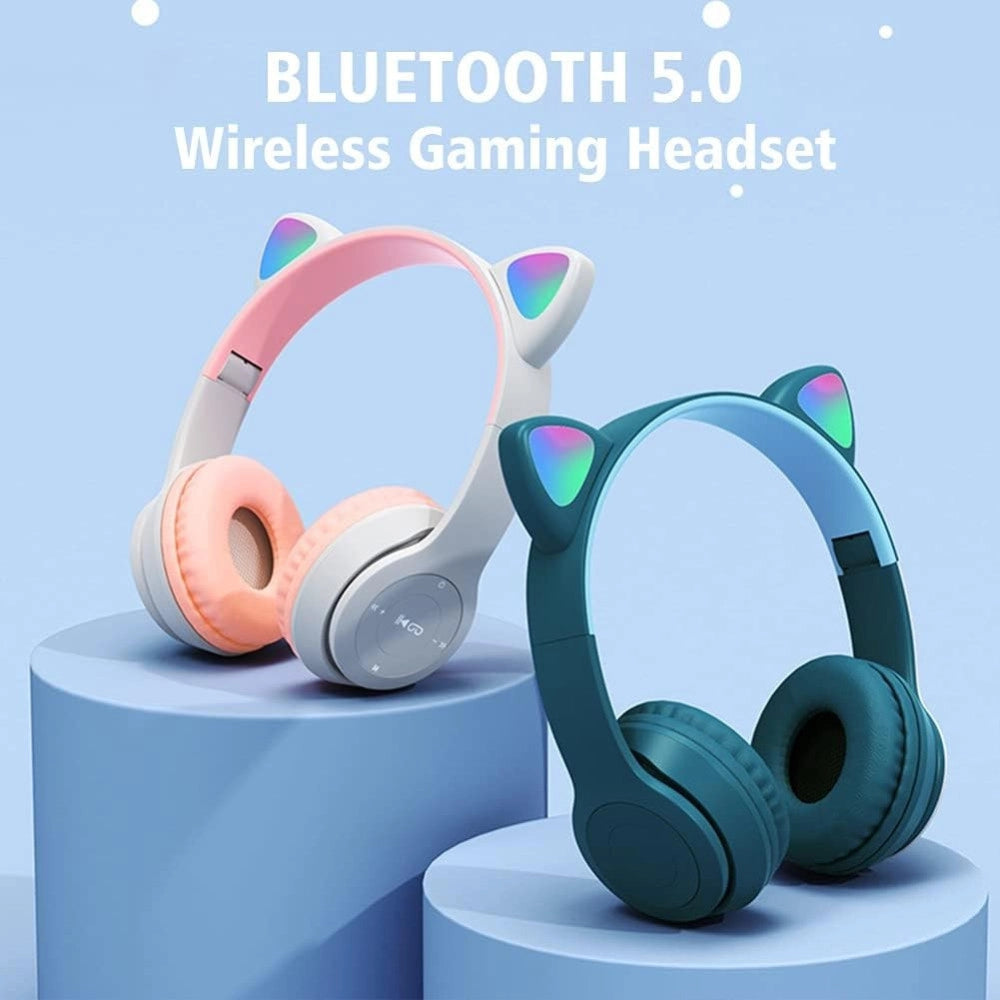 Trade Shop - Cuffie Per Bambini Pieghevoli Senza Fili Con Orecchie Di Gatto A Led Bluetooth -