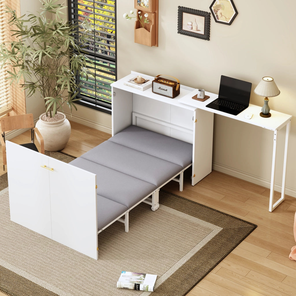 Letto a Scomparsa con Scrivania Girevole e Materasso ¨C MINIMAL ¨C con Ruote