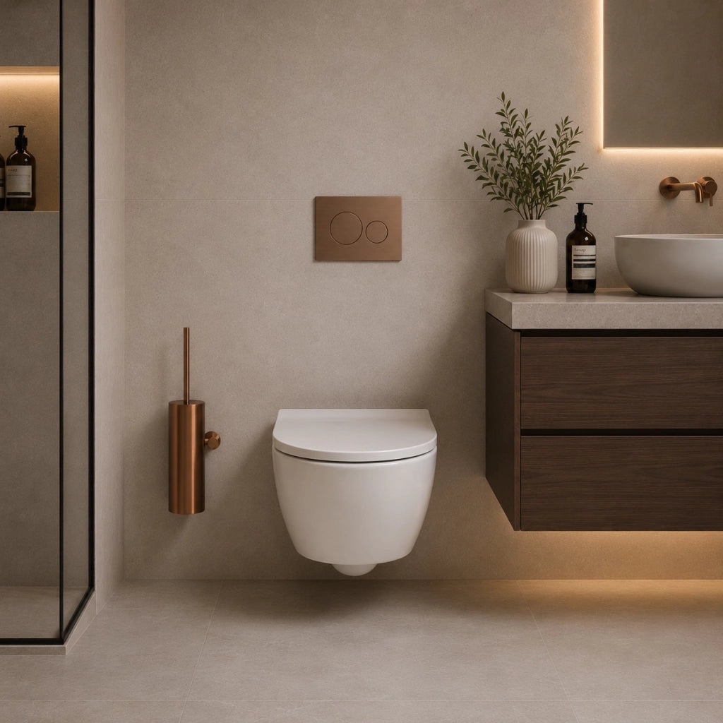 SINED Porta Scopino in acciaio inox 316L con finitura oro rosa ideale per bagni interni ed esterni resistente alla corrosione modello LEVANTE