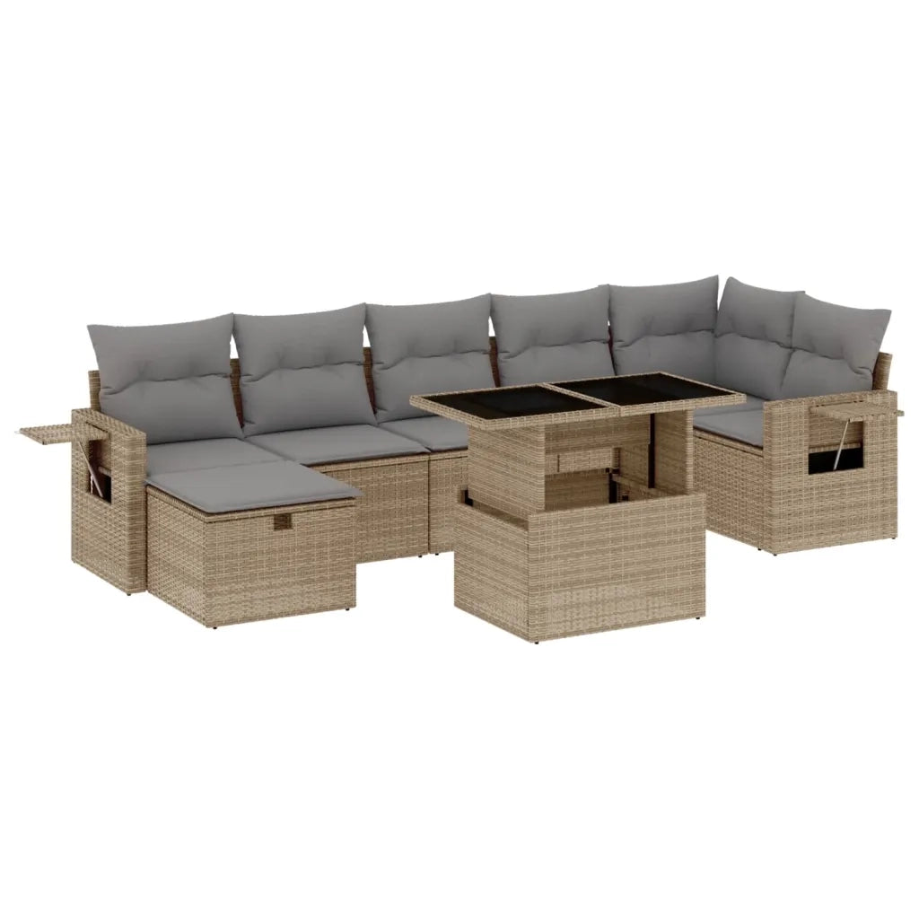 Set Divano da Giardino 8 pz con Cuscini Beige in Polyrattan