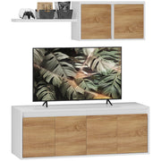 Mobile TV con Armadietto a Parete ¨C Zephmum ¨C 7 Ripiani, Legno, Bianco e Legno, 120x41x43.3 cm