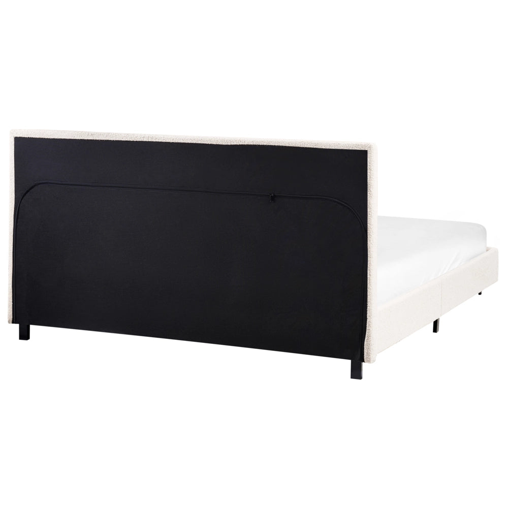 Letto matrimoniale imbottito bouclé 140 x 200 cm con rete e testata bianco sporco