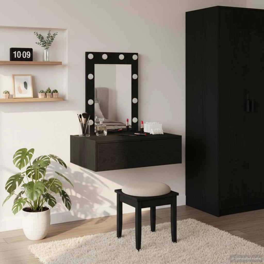Toeletta | Tavolo da Trucco Nero 60 x 40 x 70 cm Legno multistrato