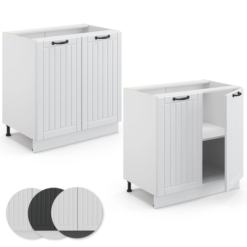 Mobile lavello cucina Fame-Line Bianco rustico/Bianco 80 cm con ripiano, senza piano di lavoro Vicco