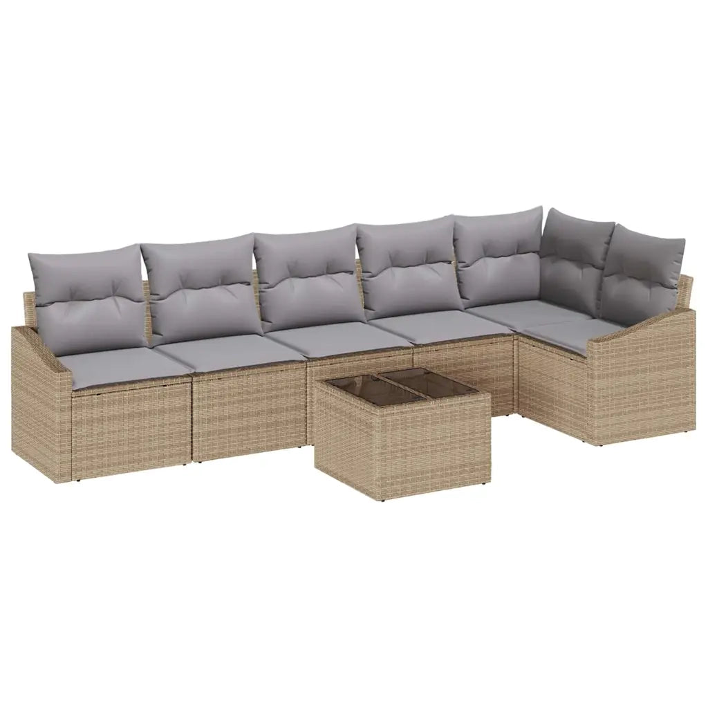 Set di divani con cuscino 7 pcs Beige polyrattan