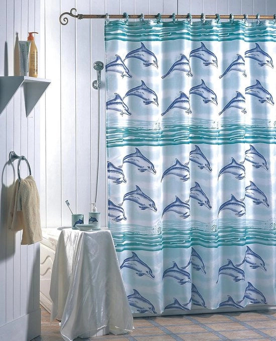 Douchegordijn Antischimmel - Lavabile - Antibatterico - Impermeabile - 180 x 200 cm con 12 anelli - Polyester Delfine