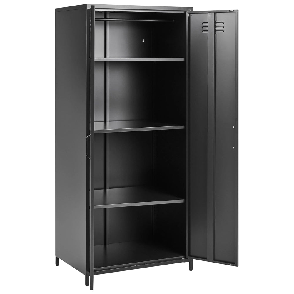 Armadio Portaoggetti Home Office Acciaio nero 2 Ante 4 Ripiani Design Industriale