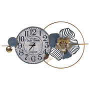 Orologio da parete in ferro nero con numeri arabi dettagli dorati blu stile moderno