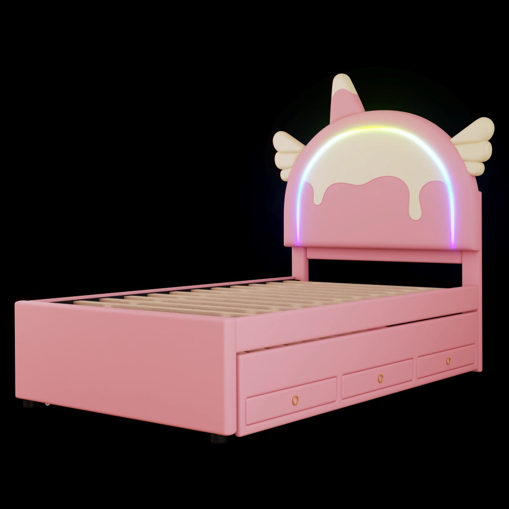 LETTO per bambini 90x200 cm a forma di unicorno con letto estraibile Rosa