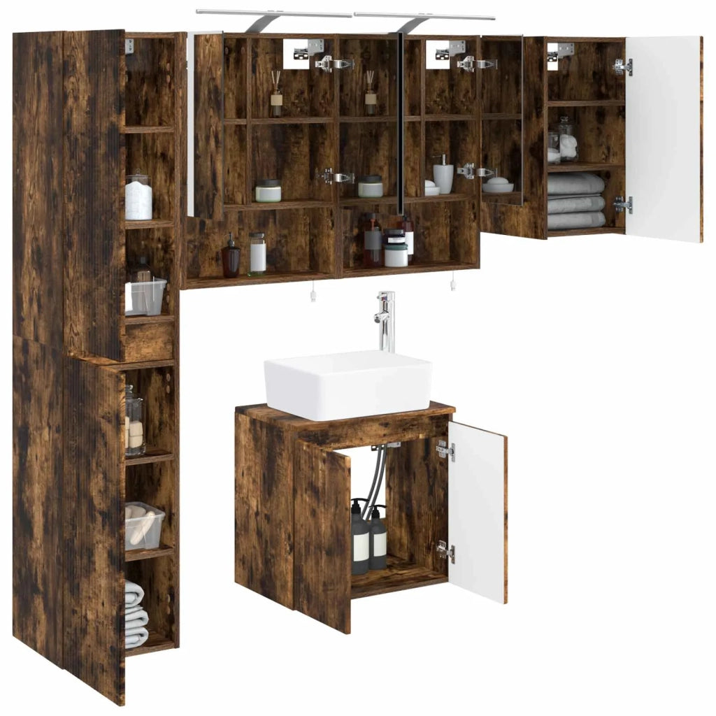 Set di Armadi da Bagno 5 pcs Rovere Fumo 50 x 14,5 x 70 cm 3407323