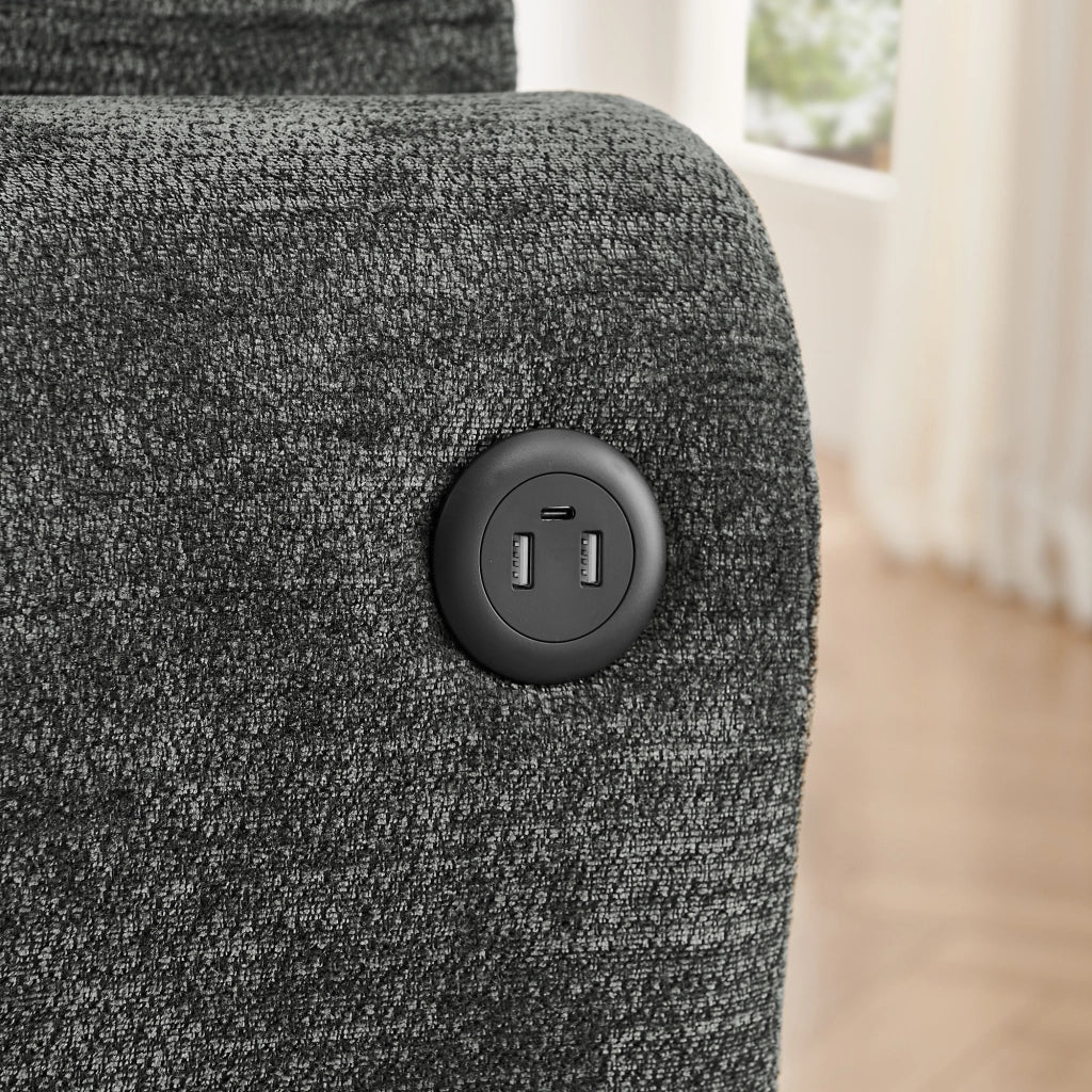 Divano relax 2 posti - con tasche laterali; portabicchieri e USB - in chenille nera