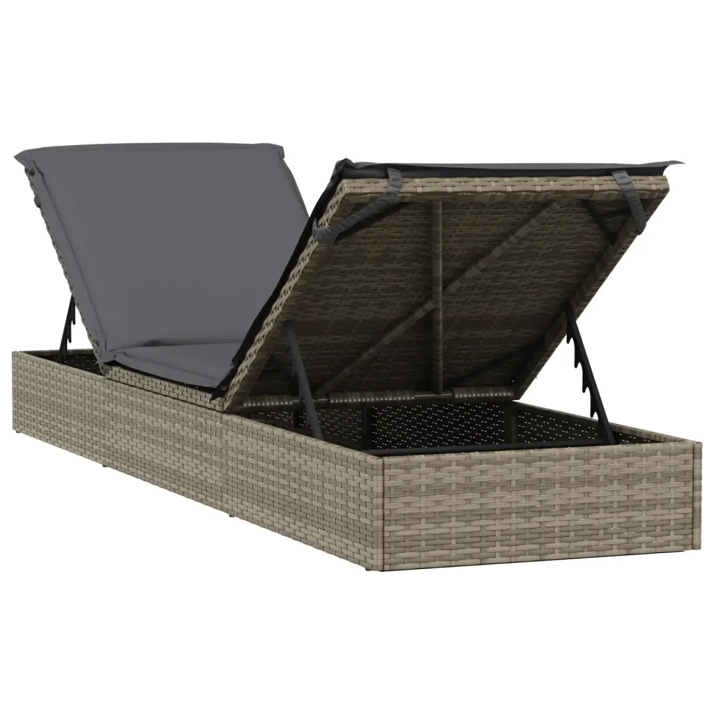 Lettino Prendisole | Sdraio da giardino | Lettino da sole 1 pz con Tavolino Grigio in Polyrattan