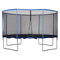 Trampolino Elastico da Esterno, Tappeto Elastico per Bambini e Adulti da Giardino con Rete di Sicurezza e Bordo Imbottito, Giochi da Giardino e Casa, Ø426x269cm, Blu e Nero