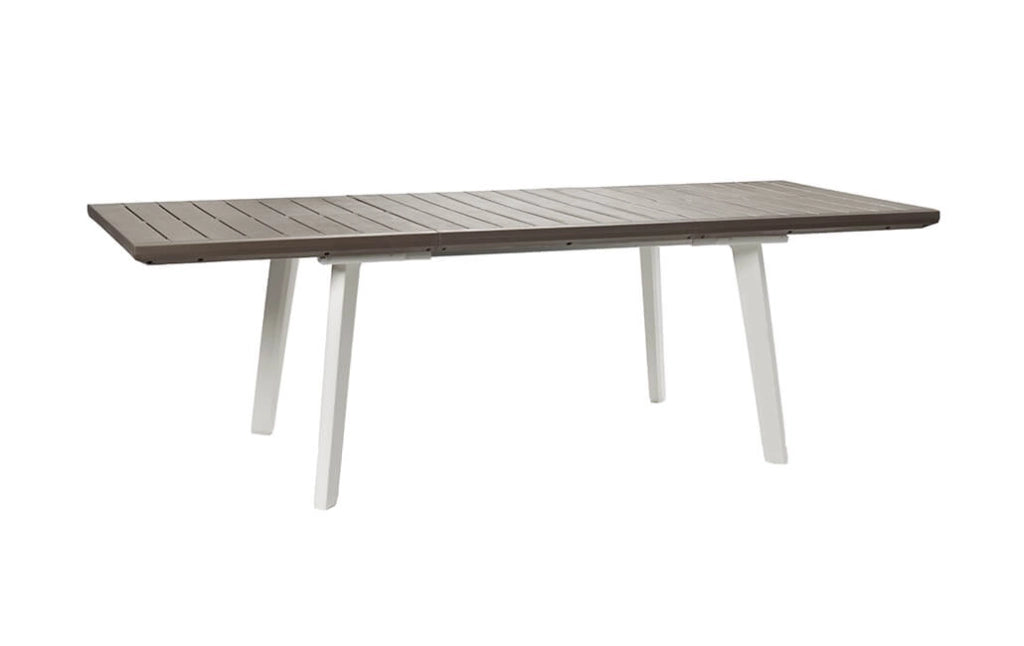 Tavolo da Esterno Estensibile Harmony 160/240x100x74 cm in Resina Effetto Legno Colore Bianco Tortora Keter