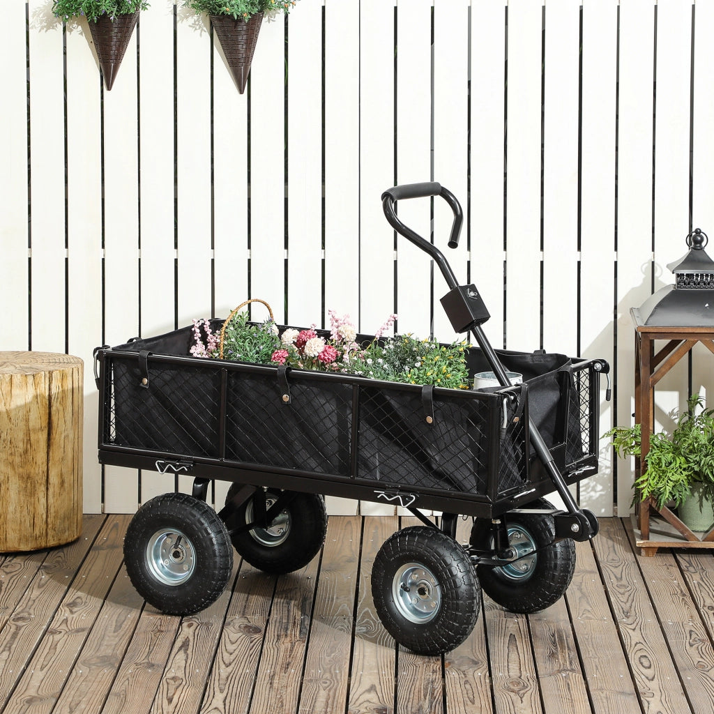 Carrello da Giardino con Ruote ¨C zephmum ¨C Nero 105x51x54 cm