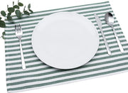 Tavolo 4 pezzi verde scuro/bianco a strisce (colore e design a scelta) 33 x 45 cm - placemats di alta qualità realizzati in 100% cotone in stile rustico scandinavo