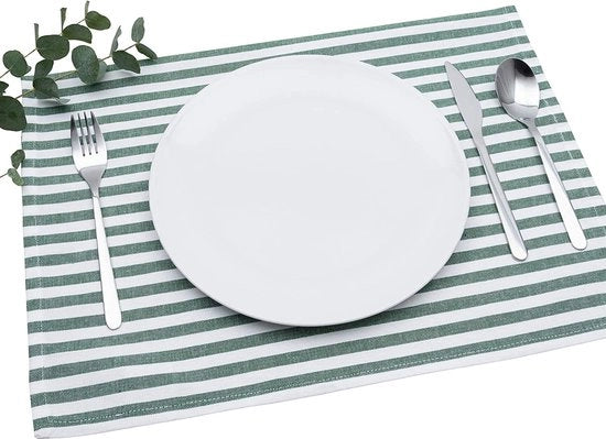 Tavolo 4 pezzi verde scuro/bianco a strisce (colore e design a scelta) 33 x 45 cm - placemats di alta qualità realizzati in 100% cotone in stile rustico scandinavo