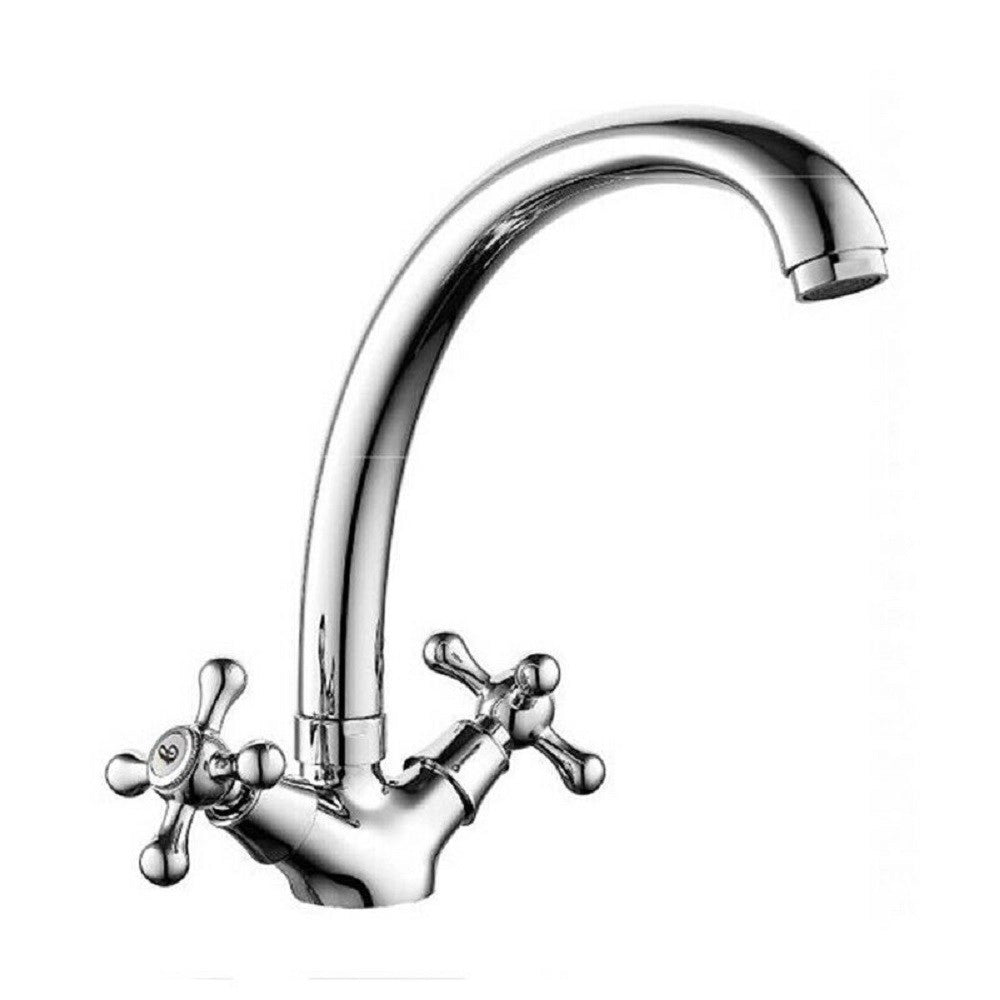 Trade Shop - Rubinetto Cucina Lavabo Monoforo Ottone Cromato Lucido Miscelatore Doppio Comando -