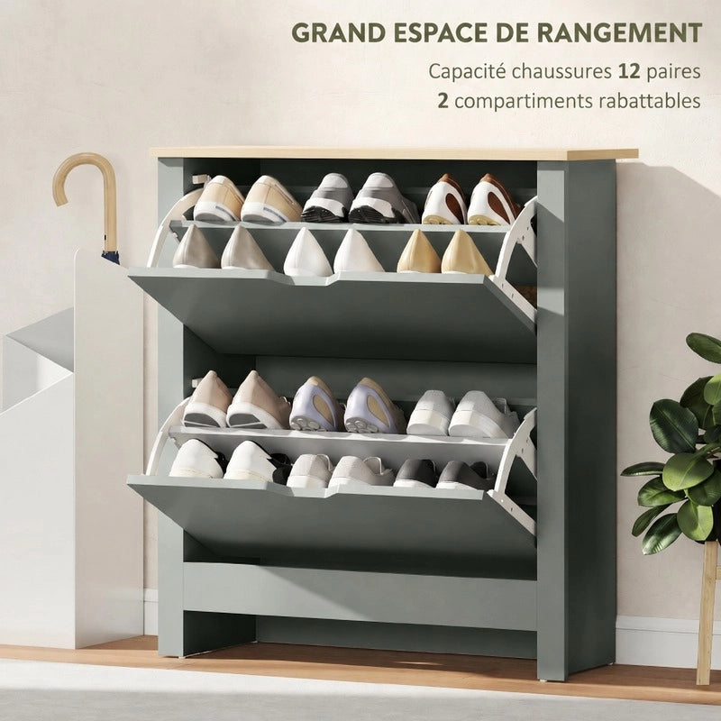 Scarpiera ULEVR 72x26x80 cm con 2 vani a ribalta e divisori regolabili, grigio chiaro