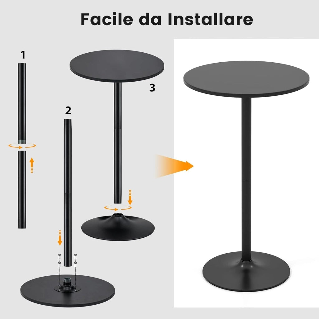 Tavolo da Bar Rotondo Ø60 Regolabile in Altezza (56 cm/ 101,5 cm), Tavolo da Caffè Alto in Legno e Metallo, Tavolino Bistrot Moderno con Base Rotondo per Cucina e Sala Pranzo (Nero,2)
