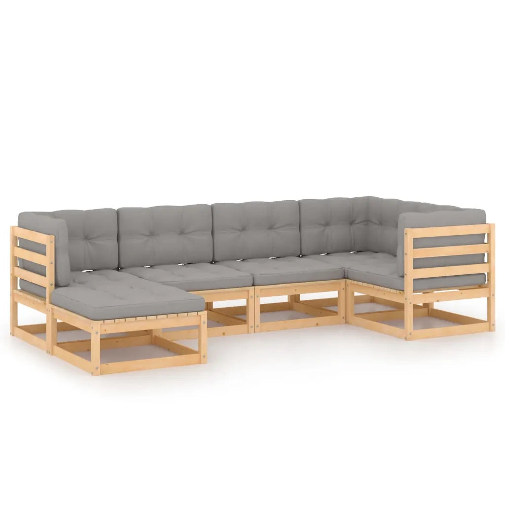 Set Divani Giardino 6 pz con Cuscini in Legno Massello di Pino 3076734
