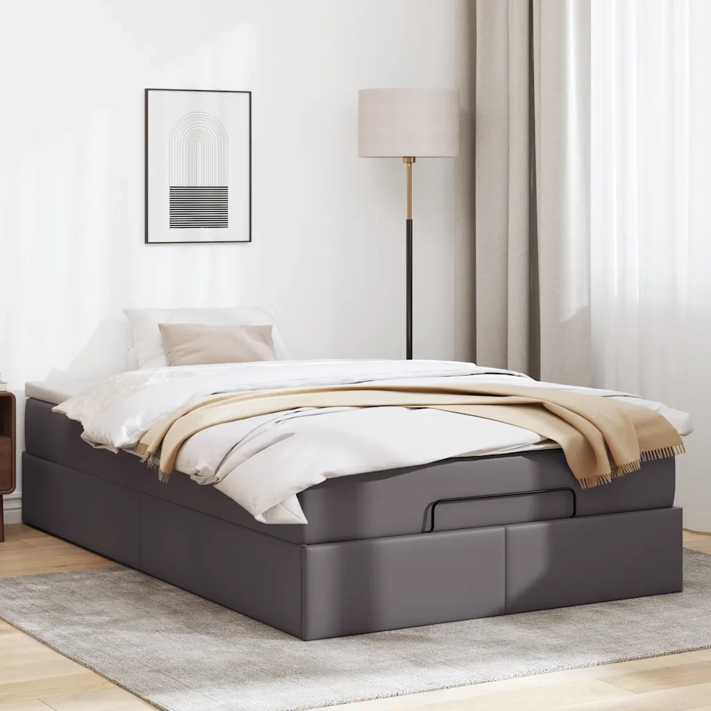Struttura Letto Pouf con Materasso Grigio 120x200 cm Similpelle 3311034