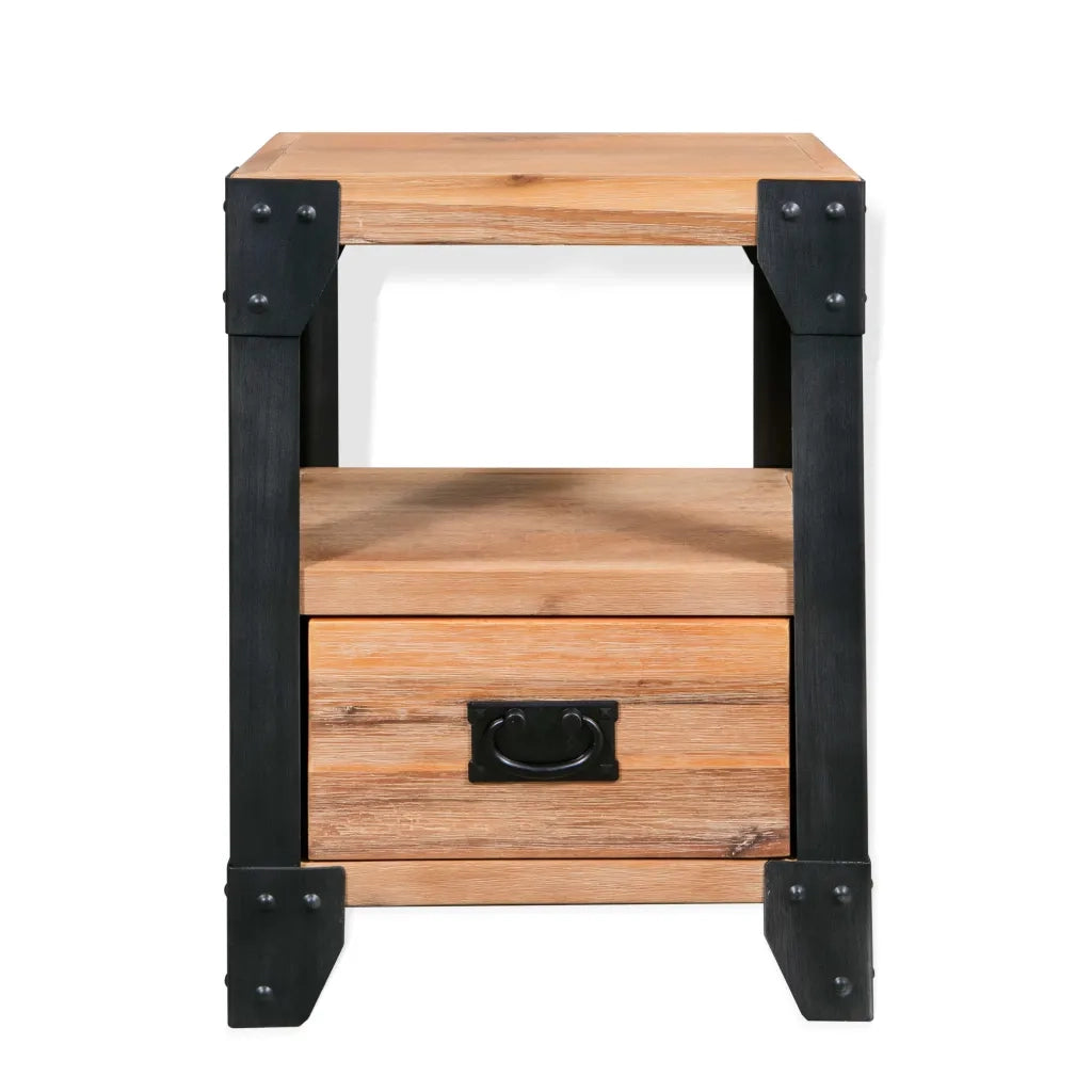 Comodino in Massello di Acacia e Acciaio 40x30x54 cm 244993