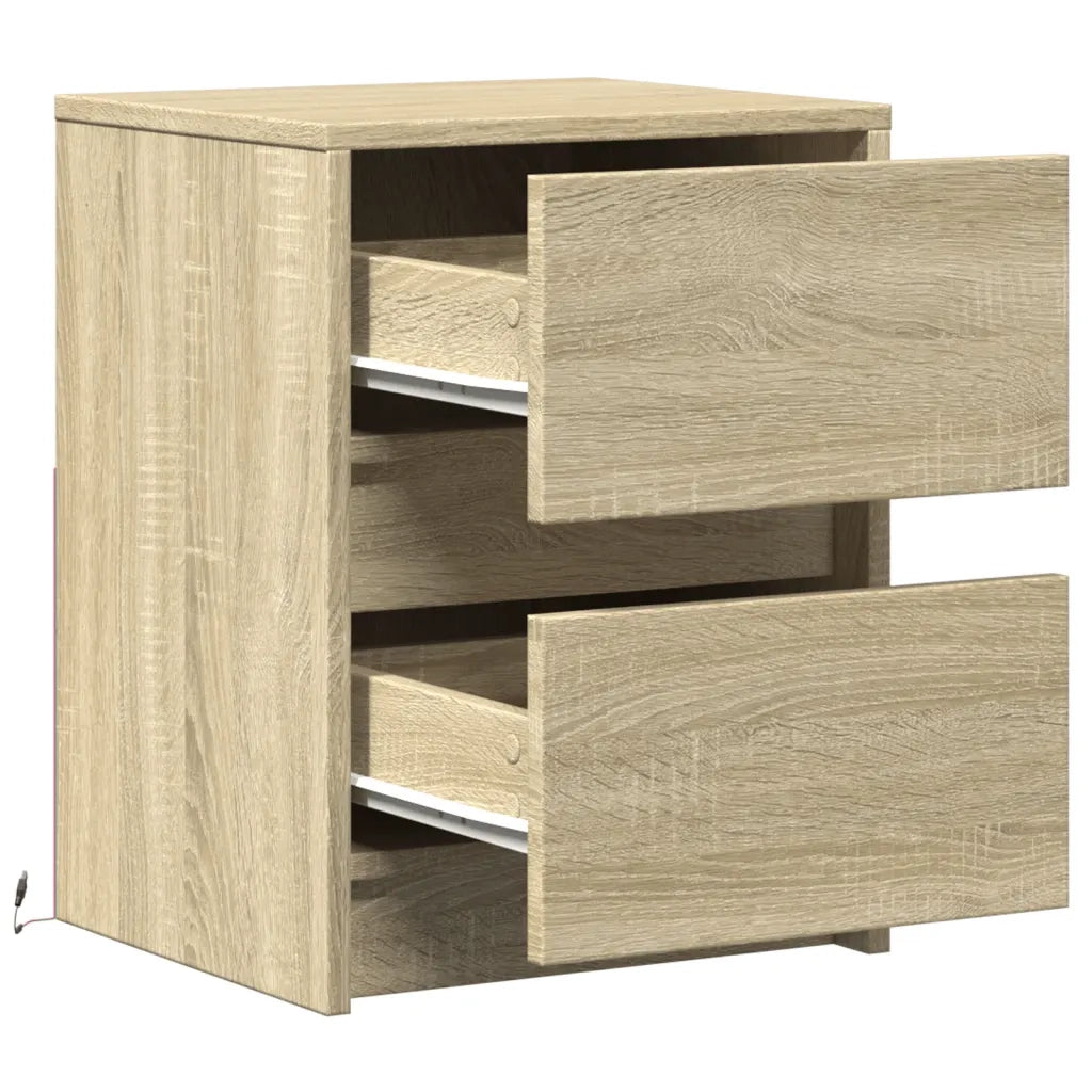 vidaXL Comodini con Luci LED 2pz Rovere Sonoma in Legno Multistrato