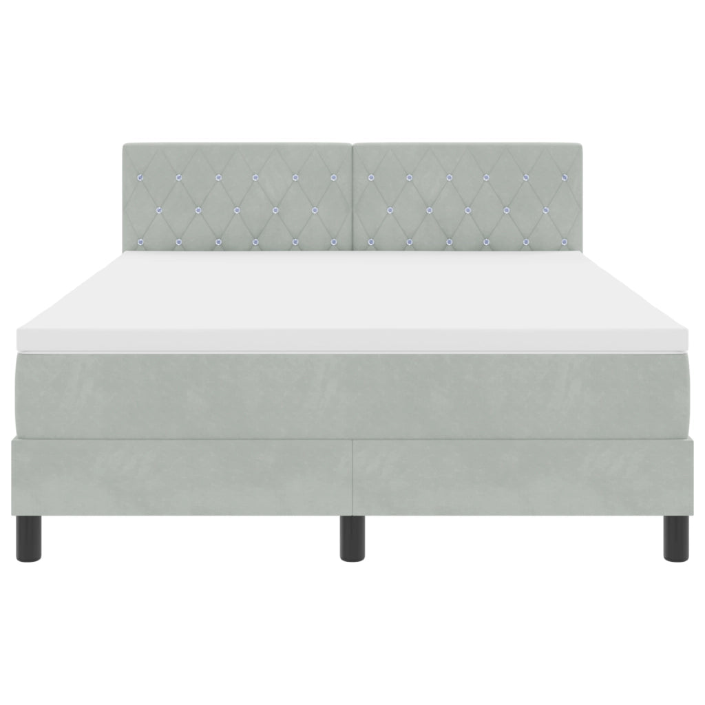Letto Box Spring con Materasso e Luce LED Grigio Chiaro 140x190 cm Velluto