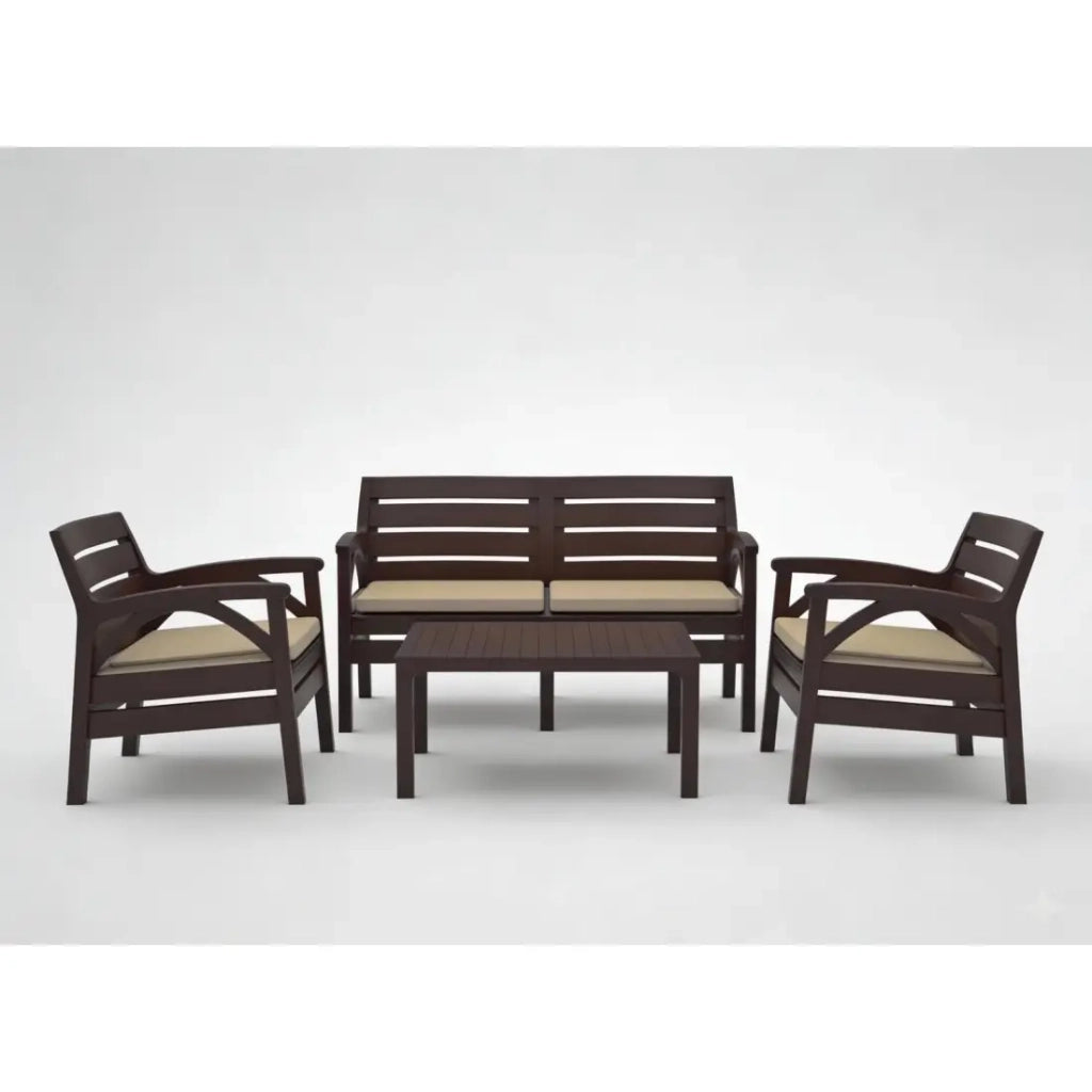 Set da giardino SAVENNA 4 posti marrone con divano, poltrone e tavolino