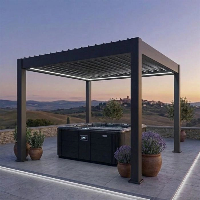 Pergola Bioclimatica in alluminio 3x3 m, con luci LED perimetrali