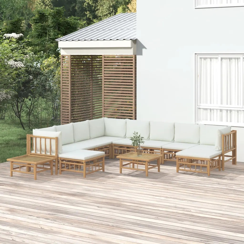 Set Salotto da Giardino 12pz con Cuscini Bianco Crema in BambÃ¹cod mxl 101242