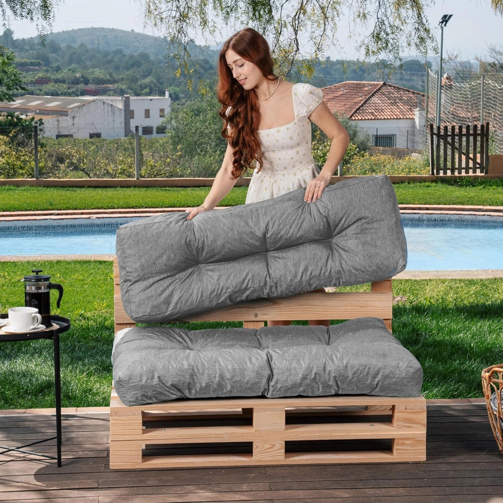 Cuscini per Pallet - Tessuto Idrorepellente e Anti-UV - Molto Confortevole, Imbottito in Schiuma - Cuscini per Divano Esterno Giardino (Seduta 120x80 cm + Schienale 120x40 cm, Grigio)