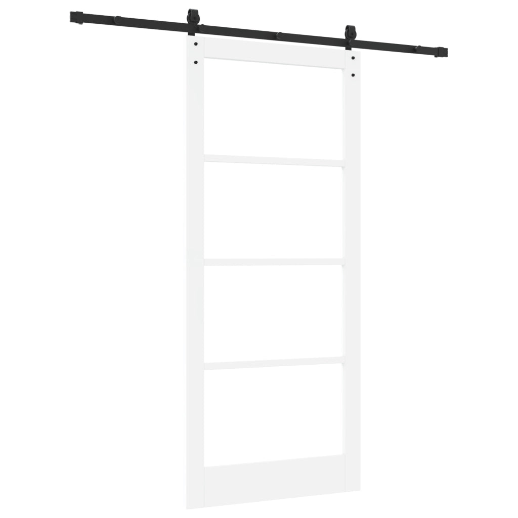 Porta Scorrevole con Set Hardware 'ORKDAL'Legno Solido Bianco e Vetro