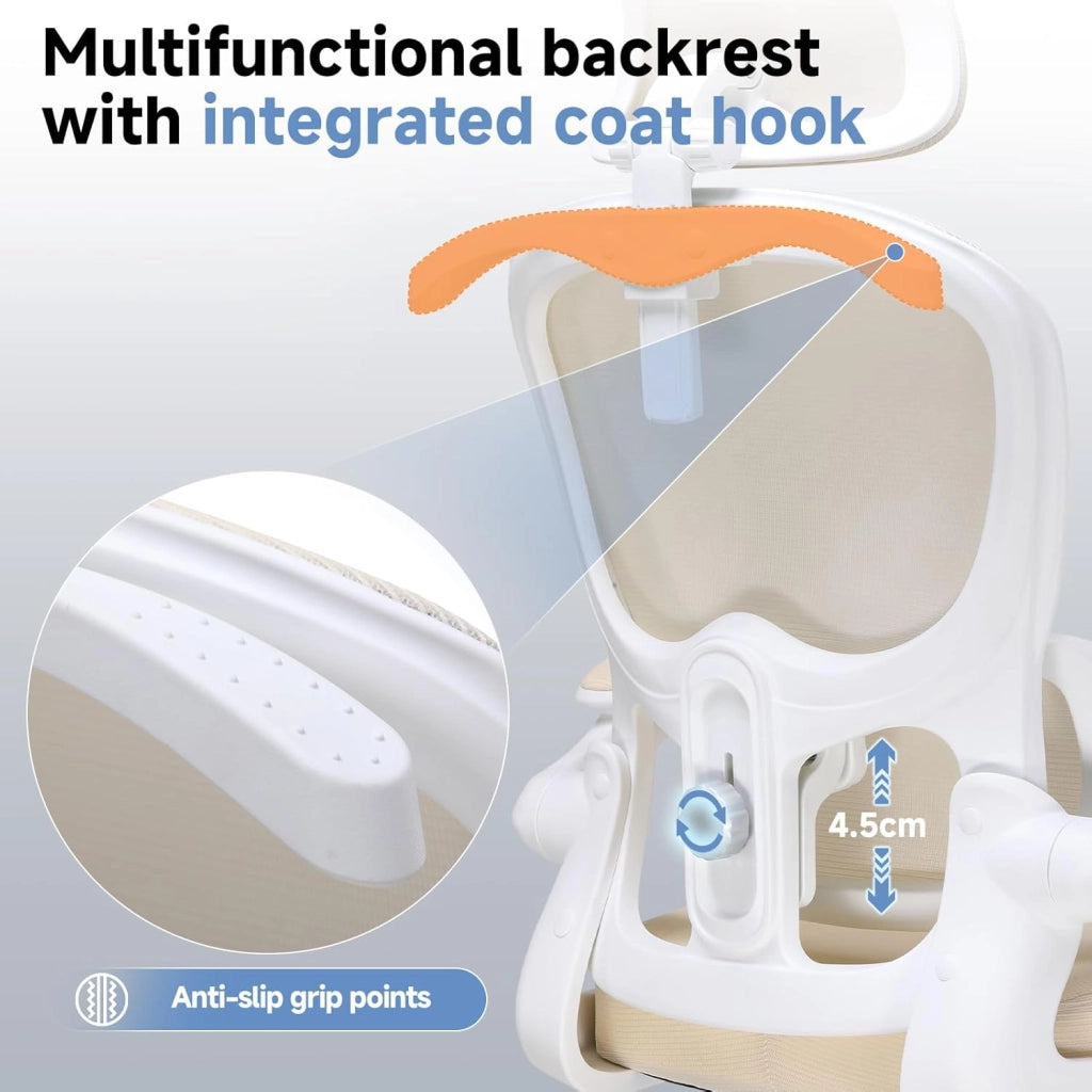 Sedia da ufficio ergonomica, con poggiatesta 3D e supporto lombare, design con gancio integrato, braccioli pieghevoli, cuscino imbottito, carico fino a 150 kg