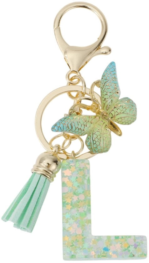 Sostegno per chiavi con farfalla - Sostegno per chiavi con lettere da A a Z - Sostegno per chiavi femminile - Smalto/lega - 9,3 cm di lunghezza - Duraturo e resistente allo sfregio - Anello per chiavi