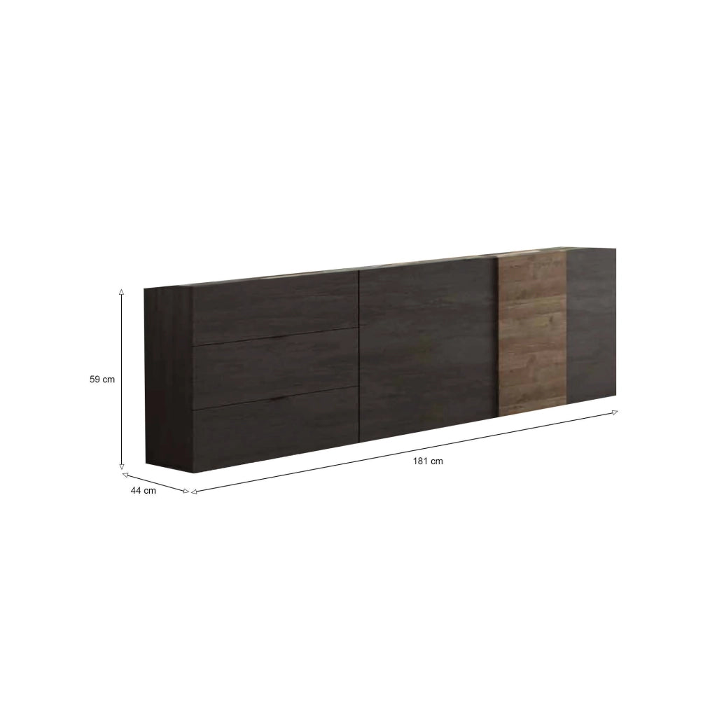 Mobile porta TV Sidr, Credenza da soggiorno, Armadio basso per TV, Base parete attrezzata, Made in Italy, 181x44 h59 cm, Ardesia e Noce