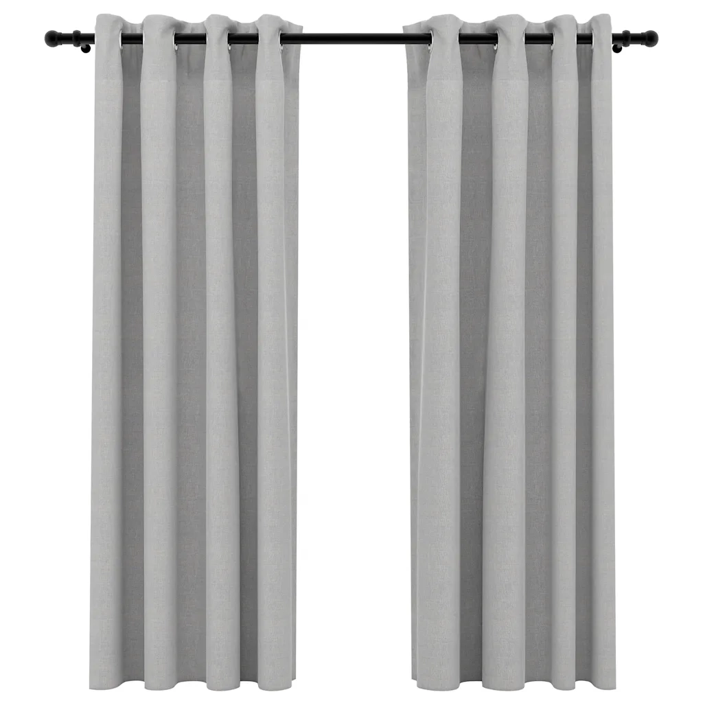 Tende Oscuranti | Tende Blackout Effetto Lino con Occhielli 2 pz 140x175cm Grigio
