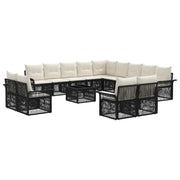 Set Divano da Giardino 14 pcs Nero e Bianco Crema polyrattan