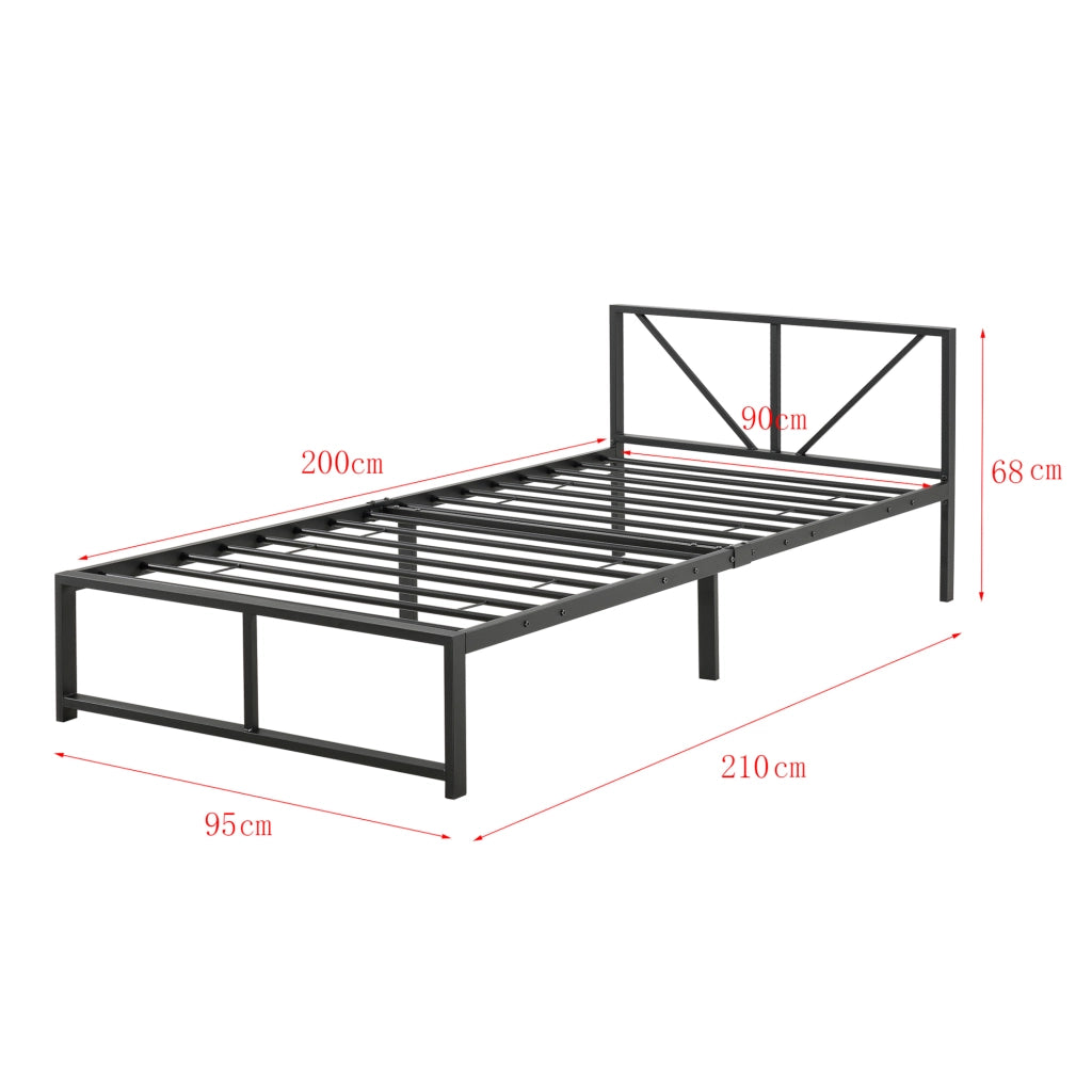 Letto in Metallo con Materasso a Schiuma Fredda 90 x 200 cm Letto Singolo con Testiera Decorativa Letto in Stile Classico/Moderno - Nero