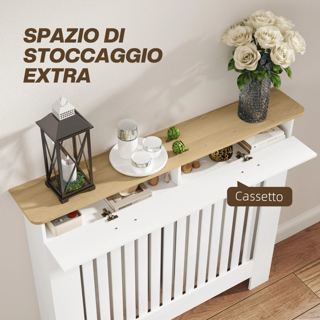 Copritermosifone con Cassetto Portaoggetti ¨C Xylo ¨C Legno Bianco 112x19x97 cm