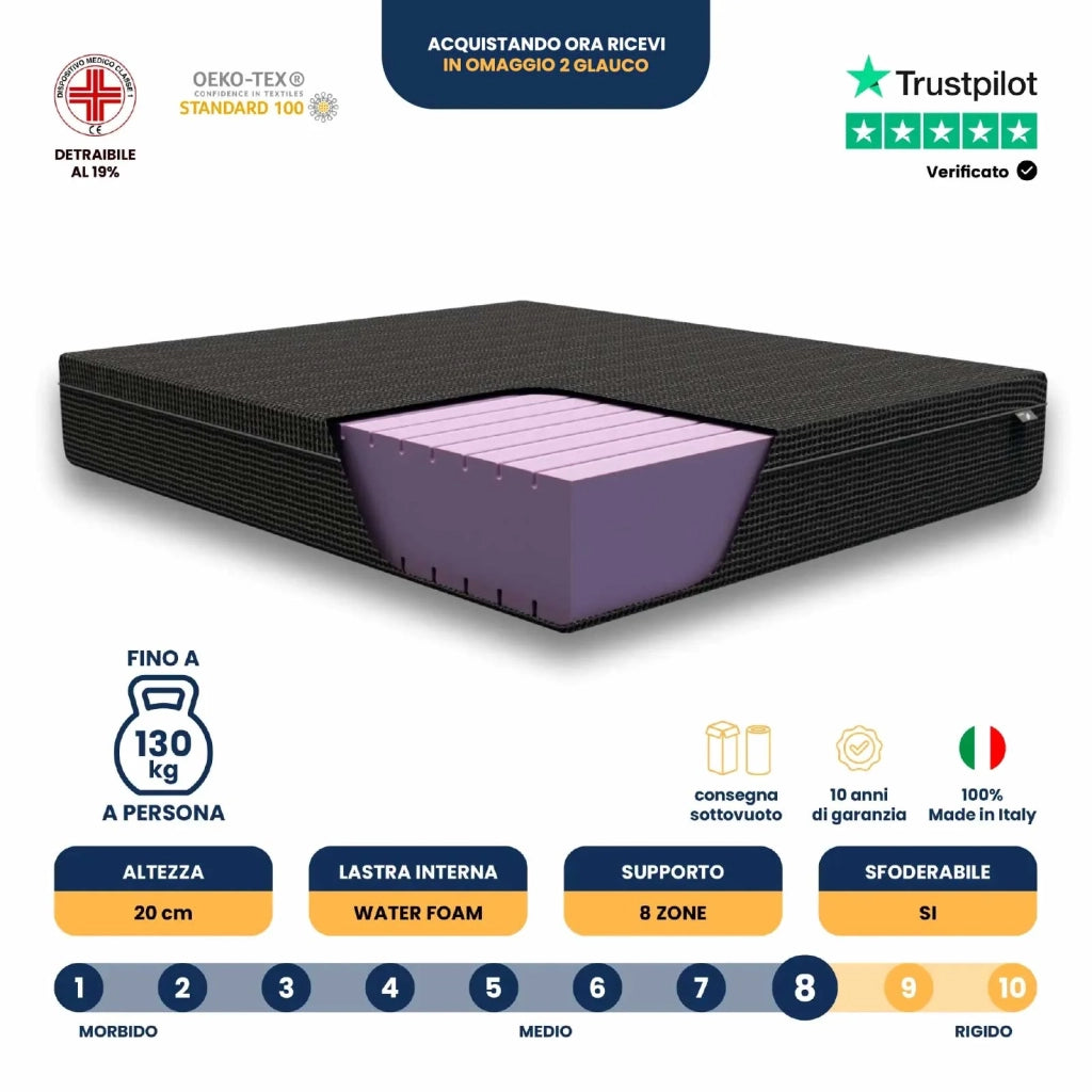 Materasso Piazza e mezza Water Foam 120x195; Elevate il Vostro Riposo con Tecnologia Avanzata "Sceicco"