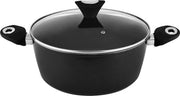 Pentola con coperchio - 28 cm - 62 l di capacità - rivestimento antitrasferimento - resistente alla lavastoviglie - fondo turbo-induzione - touch morbido - maniglie ergonomiche - nero/argento